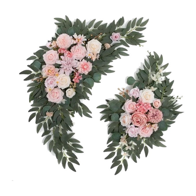 Pair of faux flower swags in pink and blush with eucalyptus